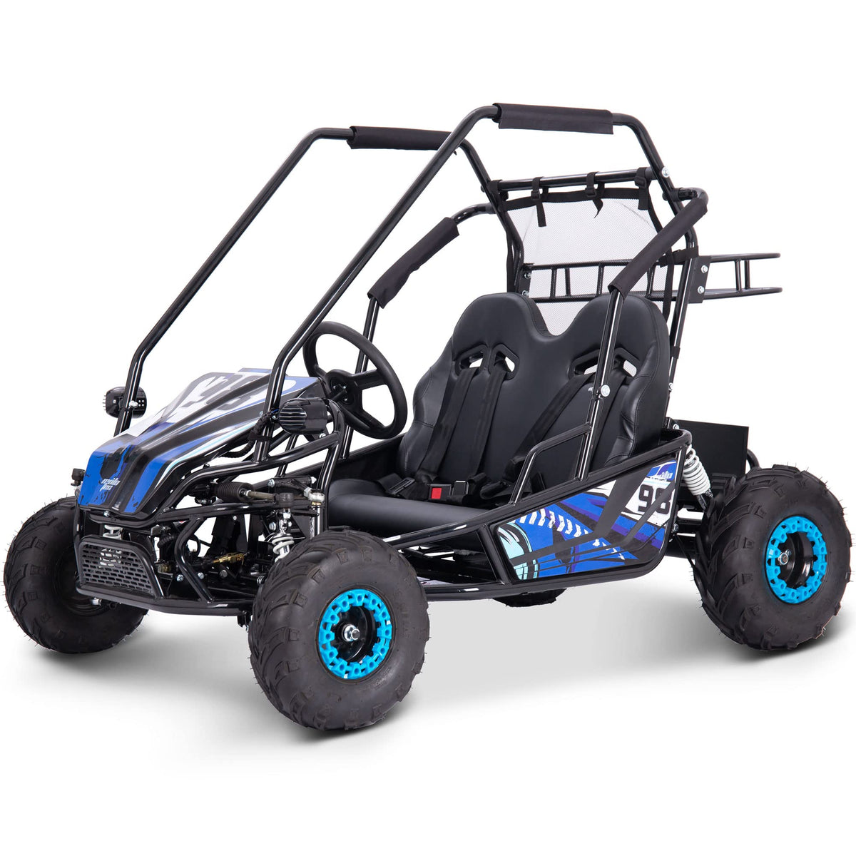 MotoTec Mud XL 60V 2000W 2-Seat Electric Go Kart Full Suspension Brushless Motor Bluetooth Speakers 4-Point Harness Off Road Kids Go Kart Ages 13+ Blue 25MPH