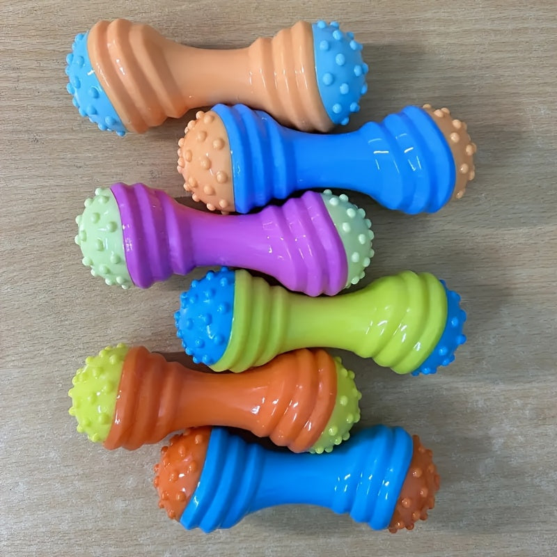 Squeaky Dumbbell Dog Toy for Small Dogs - Bite-Resistant TPR Interactive Chew Toy Promotes Play Exercise & Dental Health Puppy Teething Toy Random Color Fun Pet Gift