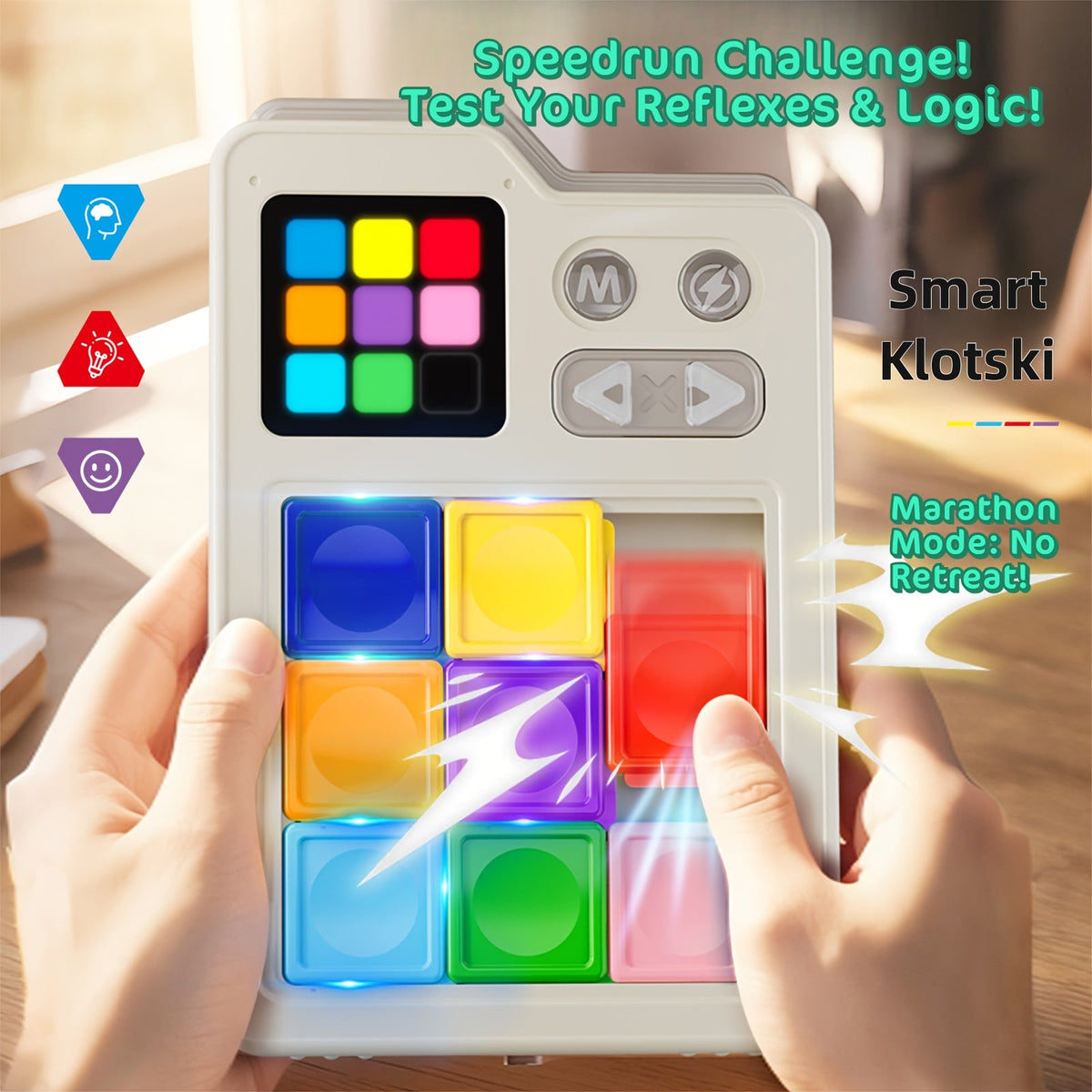 Electronic Klotski Brain Teaser Game Console Huarong Dao Puzzle Toy with Sound Effects Induction Gameboard Progressive Difficulty STEM Educational Toy Kids Adults Gift