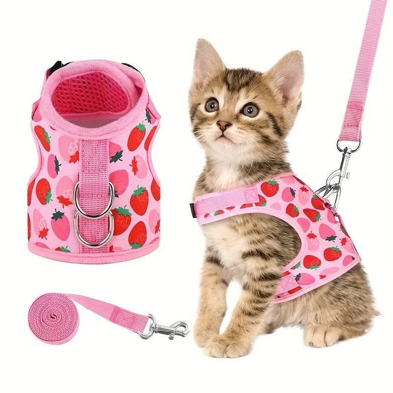 Escape-Proof Cat Harness & Leash Set 2-Piece – Soft Adjustable Breathable Vest with 5ft Leash for Indoor & Outdoor Walking Hiking, XS S M Sizes, Pink Peach Blue Orange – Cat Walking Gear Gift