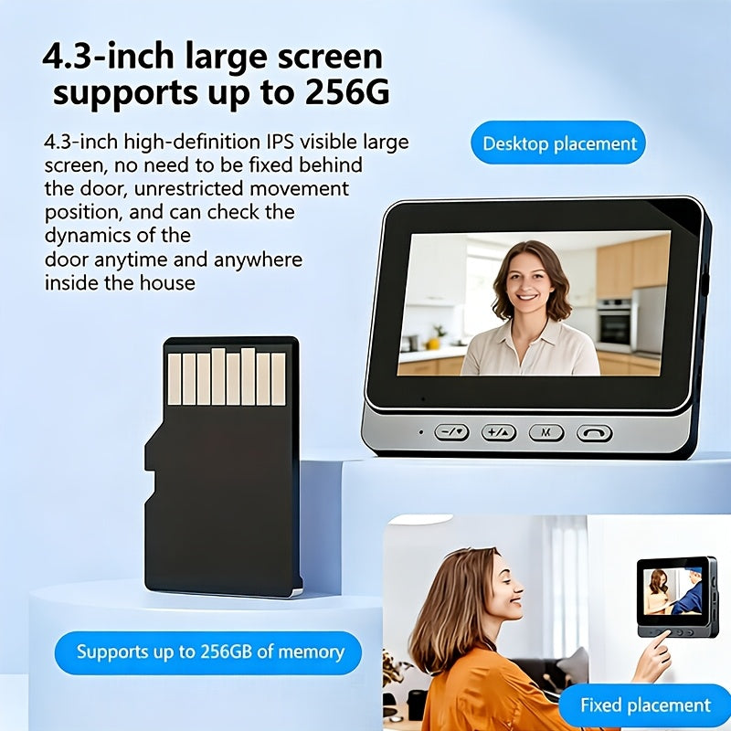 Wireless Video Doorbell Camera with Indoor Monitor – 1080P FHD, No Wi-Fi Needed, Night Vision, Two-Way Audio, 4.3" IPS Screen, Long Battery Life, SD Card Storage, Easy Install for Home Security