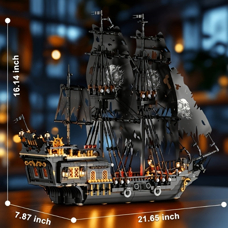 1713 Pcs Pirate Ship Building Toy Set Model Boat Kit Black Ship Home Office Desk Decor Halloween Christmas Gift for Adults Teens 14+ Building Blocks
