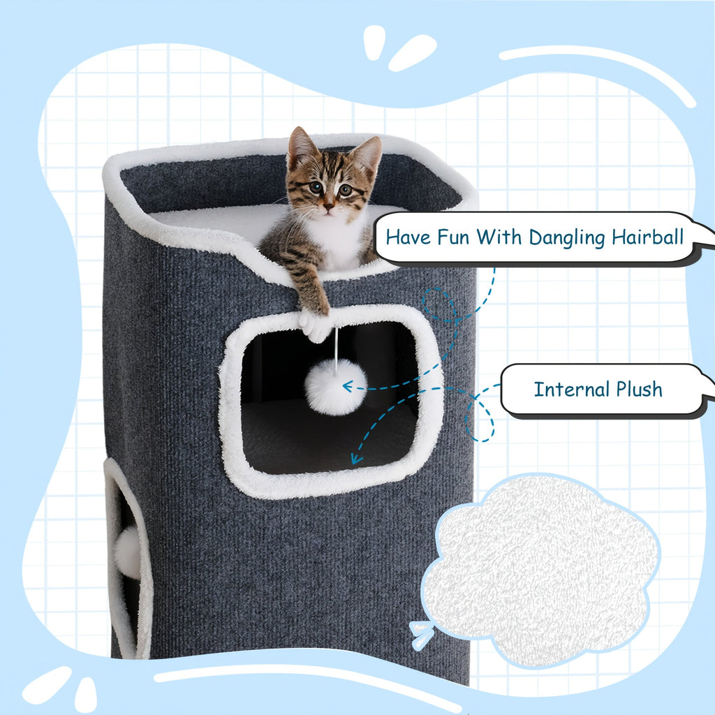 Multi-Level Foldable Cat Tree Tower for Indoor Cats – Scratching Post, Cozy Perch, Cat Condo with Hanging Toy Ball, Cat Hideaway, Soft Bed, 1/3/4 Tier Options