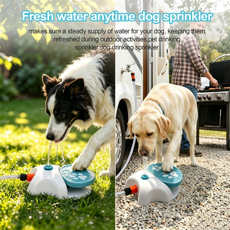 Dog Water Sprinkler Foot Treadle Drinking Fountain - Dog-Operated Fresh Water Dispenser with Hose & Connector - Portable Outdoor Dog Water Fountain for Camping Hiking Backyard - Fun Dog Hydration Toy
