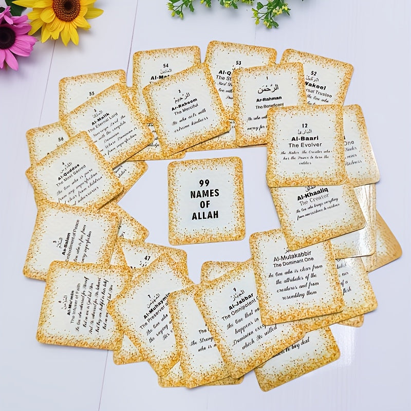 99 Names of Allah and Their Meanings – Islamic Gift Card Set, Beautiful Arabic Asmaul Husna Reference, Muslim Home Decor & Spiritual Learning Tool, Eid Ramadan Gift for Adults Teens Ages 18+