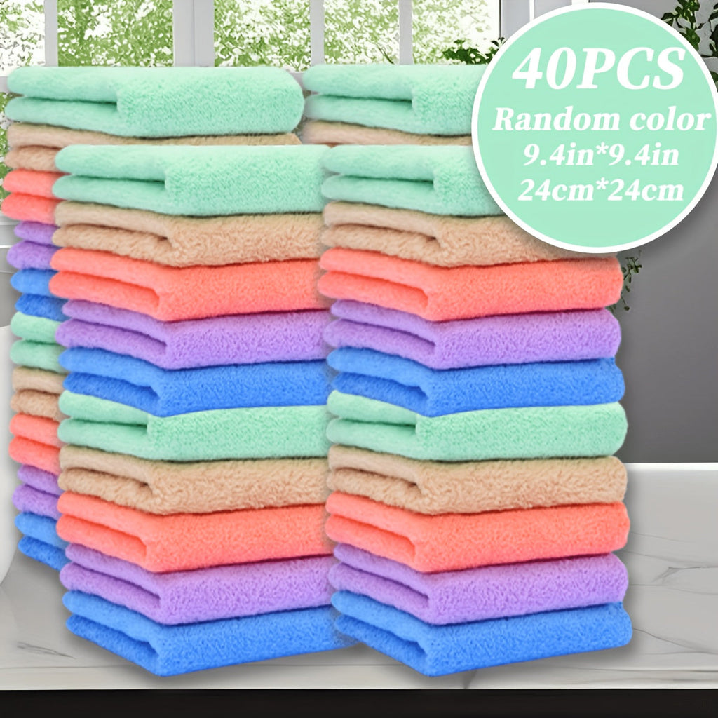40-Pack Cleaning Cloths – Soft Absorbent Household Rags 9.4x9.4", Multi-Purpose Square Towels for Kitchen Bathroom Car Cleaning, Random Colors, Year-Round Use, Great Gift for Mom
