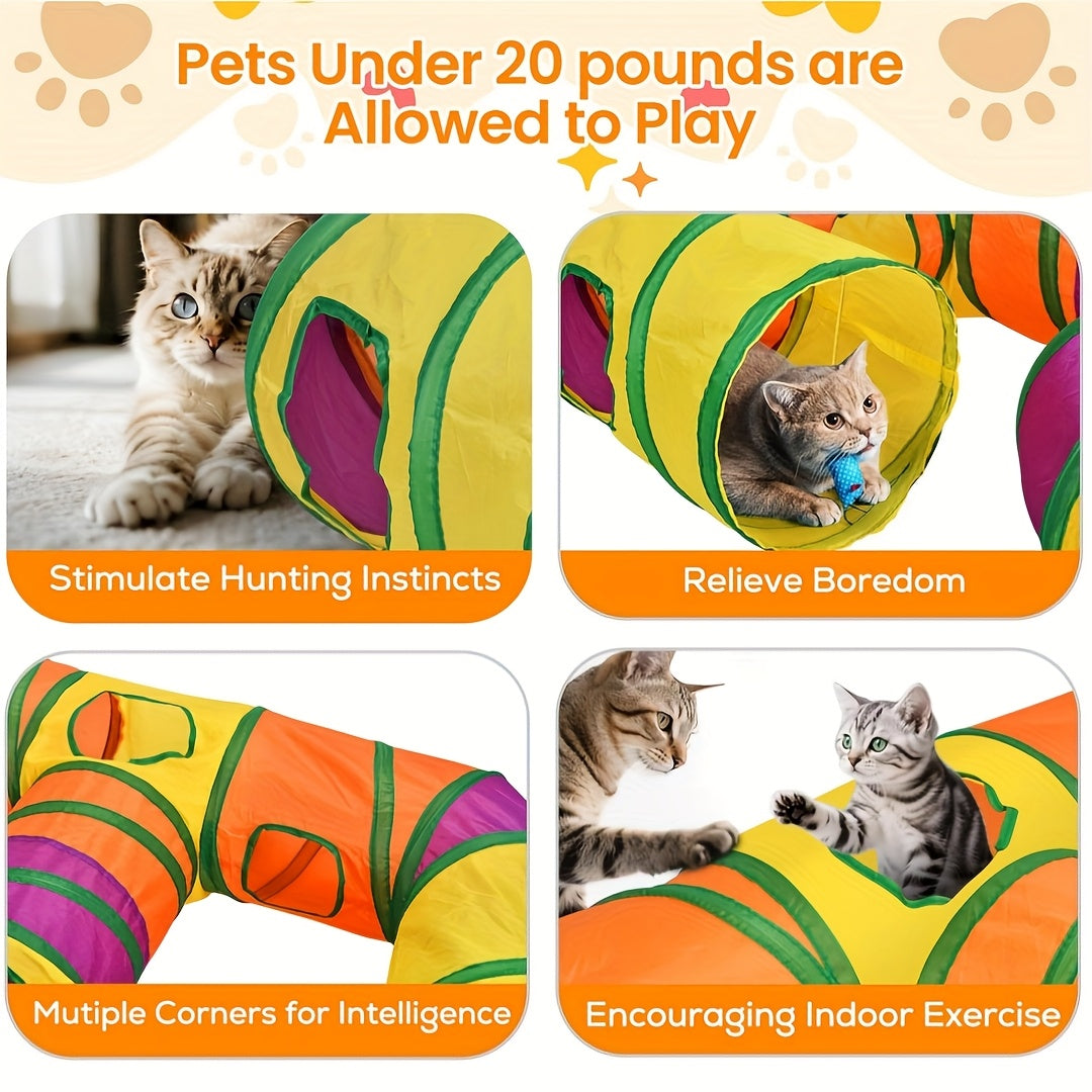 Collapsible Cat Tunnel H-Shape 4-Way with Interactive Play Balls – Washable Tear-Resistant Cat Tube for Indoor Play & Hide-and-Seek, Durable Kitten Entertainment Toy, Iridescent Rainbow & More Colors