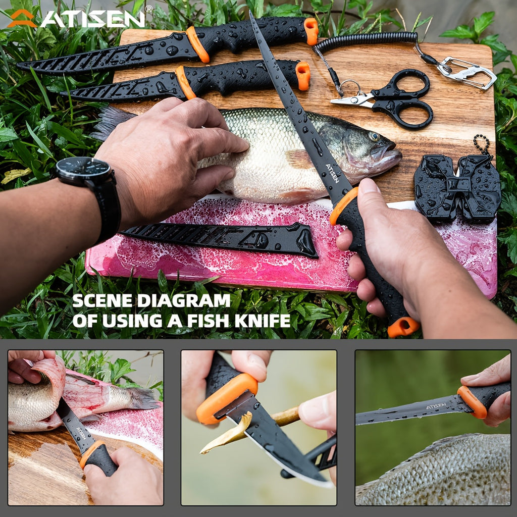 Professional Fishing Knife Set 10/16PCS Fillet & Boning Knife with Road Runner Pliers Fish Lip Gripper Knife Sharpener Retractable S-Buckle Harness, Dishwasher Safe V-Grind Blade - Gift for Fishermen