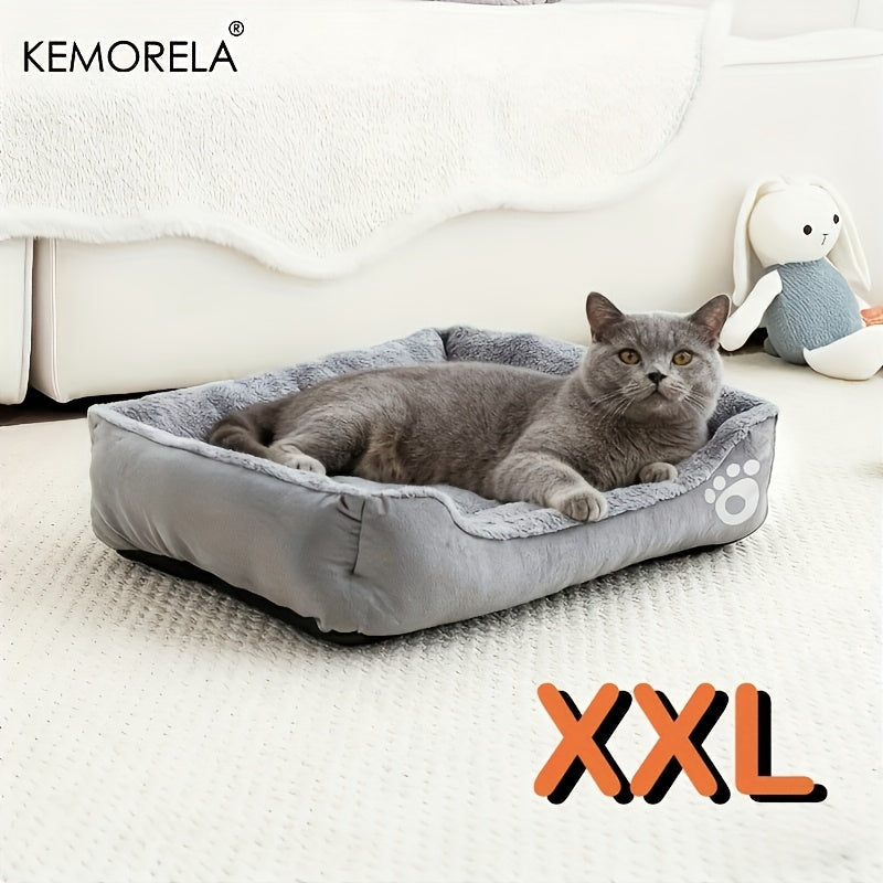 Large Rectangular Dog Bed with Paw Print Design for Small to Medium Dogs – Warm Soft Polyester Pet Bedding, Durable All-Season Dog Mat, Stylish Indoor Dog Bed