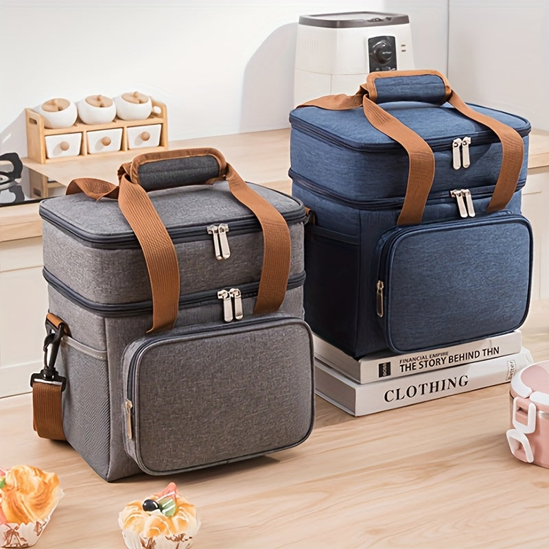 Insulated Lunch Bag Expandable Double-Layer Leakproof Cooler Tote with Adjustable Shoulder Strap, Durable Lunch Box for Work Office Picnic & Beach, Lightweight Thermal Bag for Men and Women