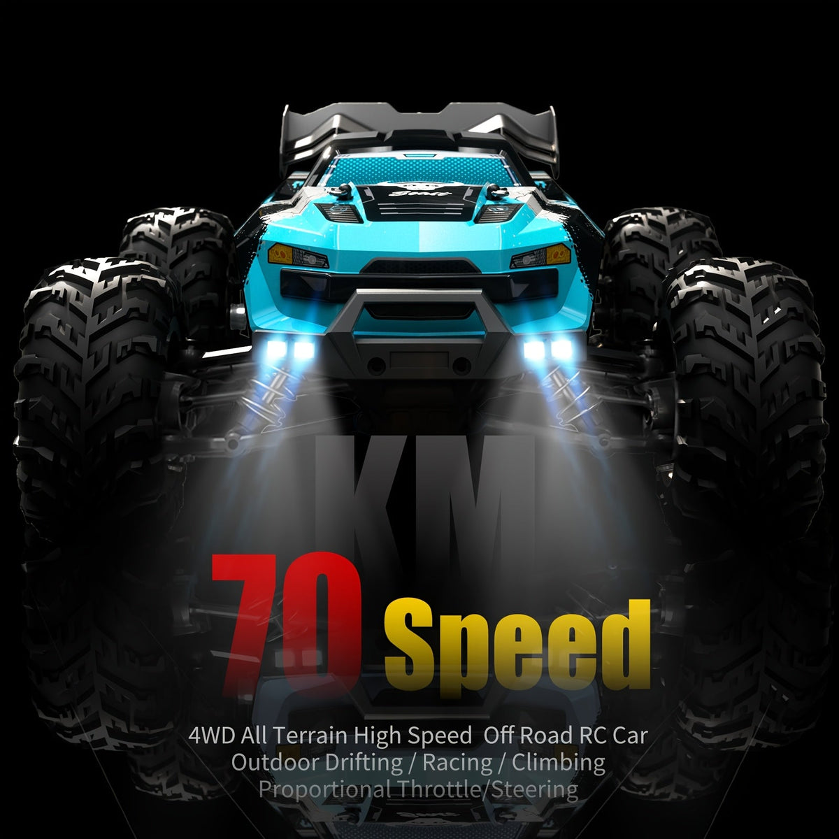 High Speed RC Car 70KM/H 1:16 Scale 4WD Off-Road Remote Control Car with RC390 Brushless Motor, 2.4GHz, Head-Up Wheelie, LED Lights, All Terrain Drift Racing Vehicle – ZHUOYOU 2 Batteries Included