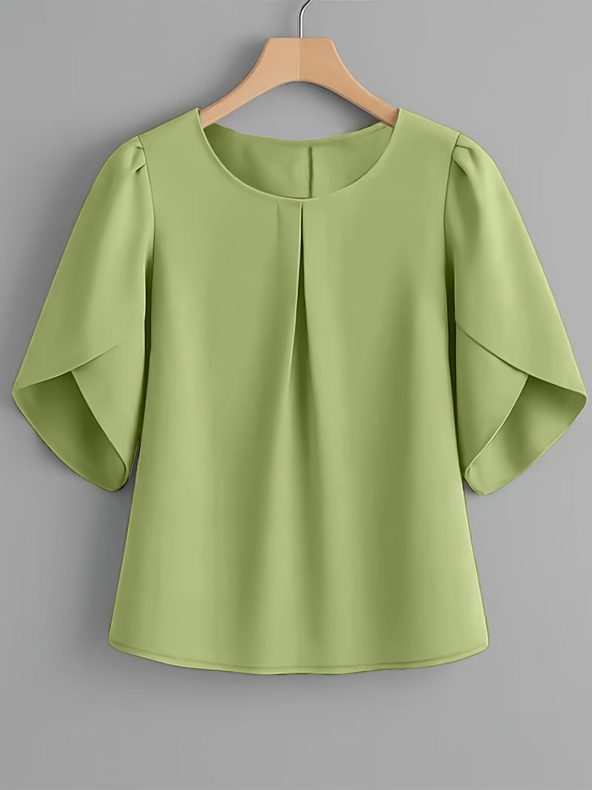 Women's Chest Pleated Ruffle Cuff Short Sleeve Blouse – Elegant Semi-Sheer 100% Polyester Woven Crew Neck Split Sleeve Fashion Shirt
