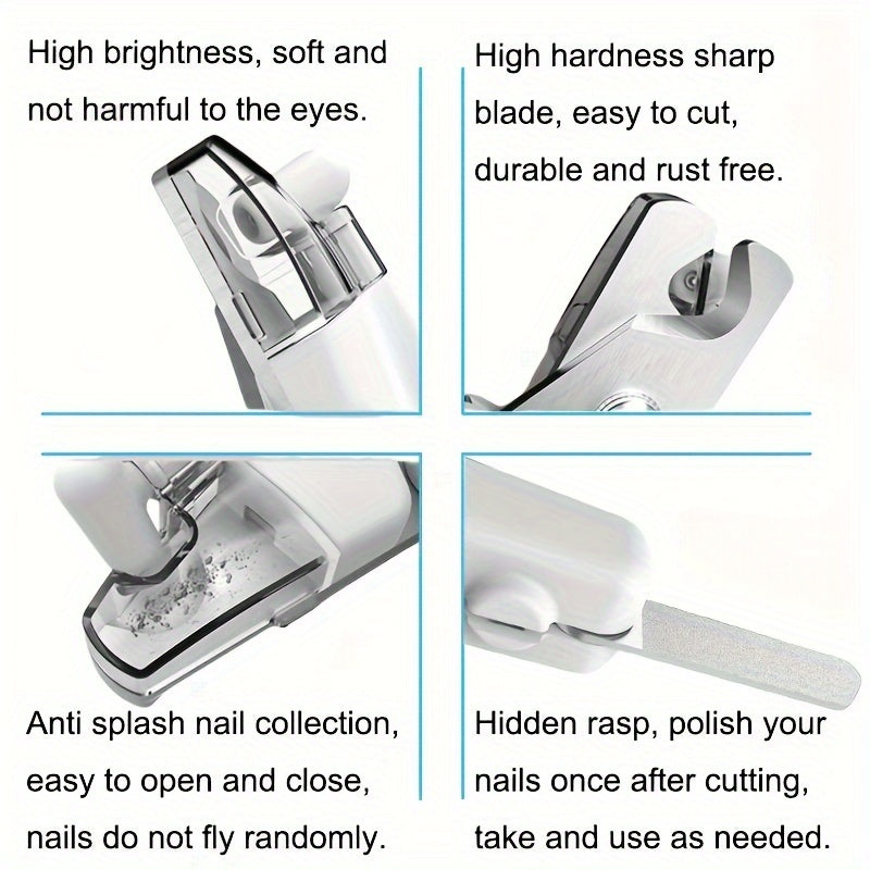 LED Pet Nail Clippers USB Rechargeable – Cat & Dog Nail Scissors with Built-In Light, Nail File & Anti-Splash Guard, Professional Precision Grooming Tool for Safe At-Home Pet Nail Trimming
