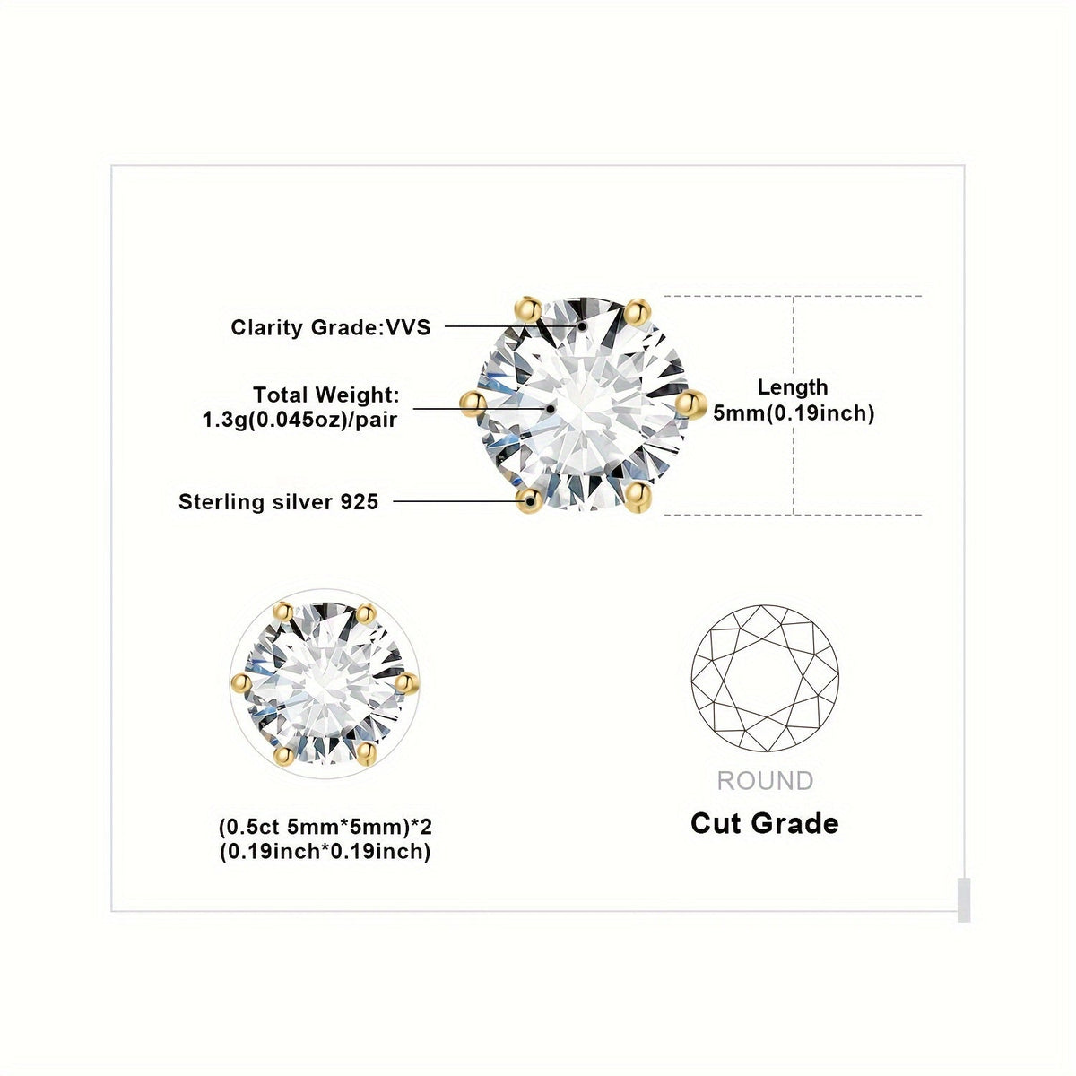 Moissanite Stud Earrings 925 Sterling Silver Round Cut Brilliant Sparkle 0.6ct to 6ct Platinum Plated Wedding Engagement Fine Jewelry for Women Girls Daily Prom Party