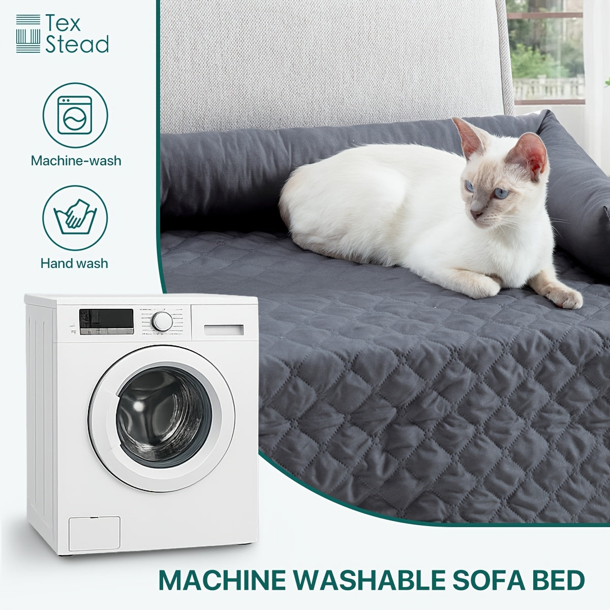 Pet Sofa Bed and Couch Protector with Bolster Cushions Washable Slip-Resistant Furniture Cover for Dogs and Cats – Soft Comfortable Pet Couch Cover with Raised Sides for Sofa Loveseat and Armchair