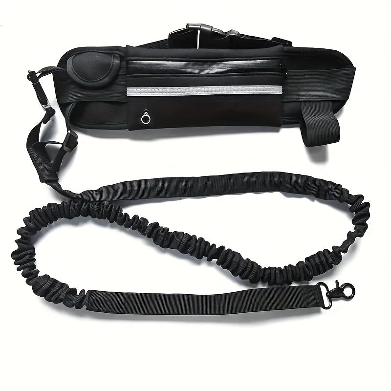 Hands-Free Dog Leash with Zipper Pouch & Dual Padded Handles – Shock-Absorbing Bungee Traction Rope for Walking, Jogging & Running Training, Waist Dog Lead for Active Pet Owners