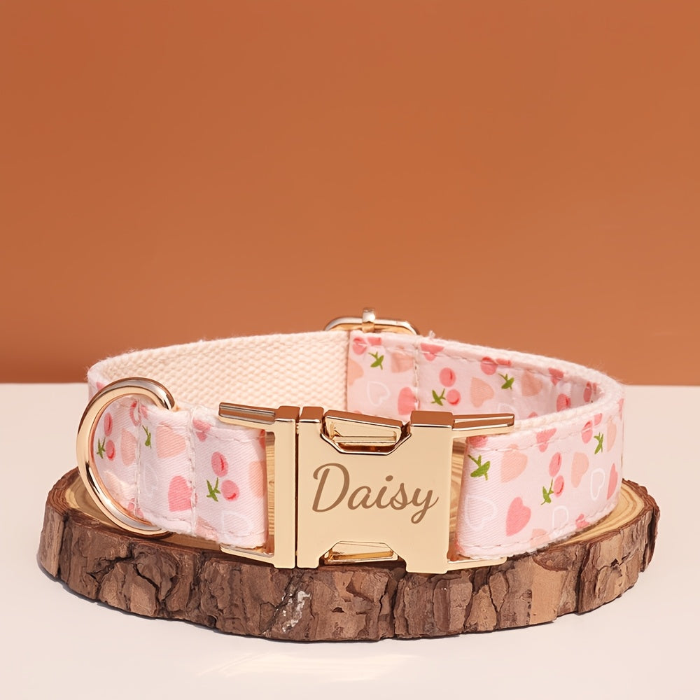 Personalized Dog Collar with ID Tag - Customizable Anti-Lost Pet Collar in 21 Styles, Adjustable XS to XL for Small Medium Large Dogs, Plaid Floral Dot Patterns, Engraved Contact Information