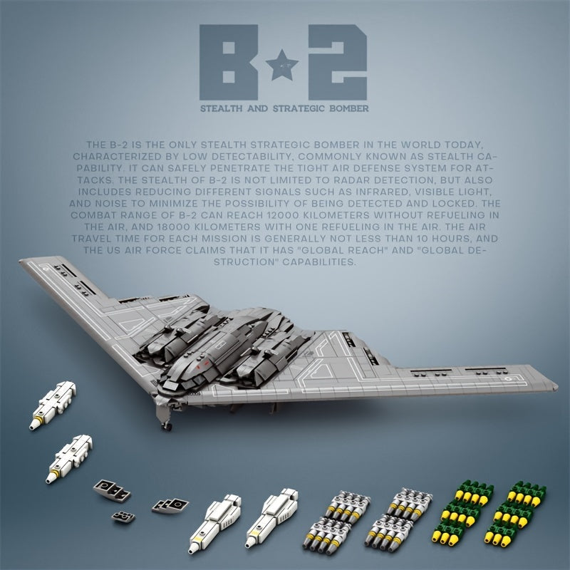 1977pcs B-2 Spirit Stealth Bomber Building Block Set - Military Aircraft Model Bricks Kit, Creative Home Decor Display Piece | STEM Gift for Adults Teens Boys Birthday Holiday