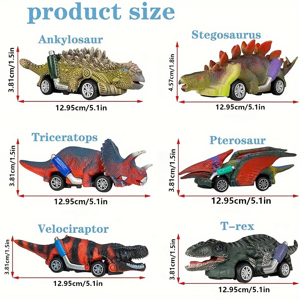 Dinosaur Pull-Back Toy Cars for Kids 6pcs – Manual Dinosaur Vehicle Playset, No Battery ABS Plastic Dino Friction Cars, Easter Basket Stuffers, Birthday Party Favors, Gift for Boys Girls Ages 3 4 5 6+