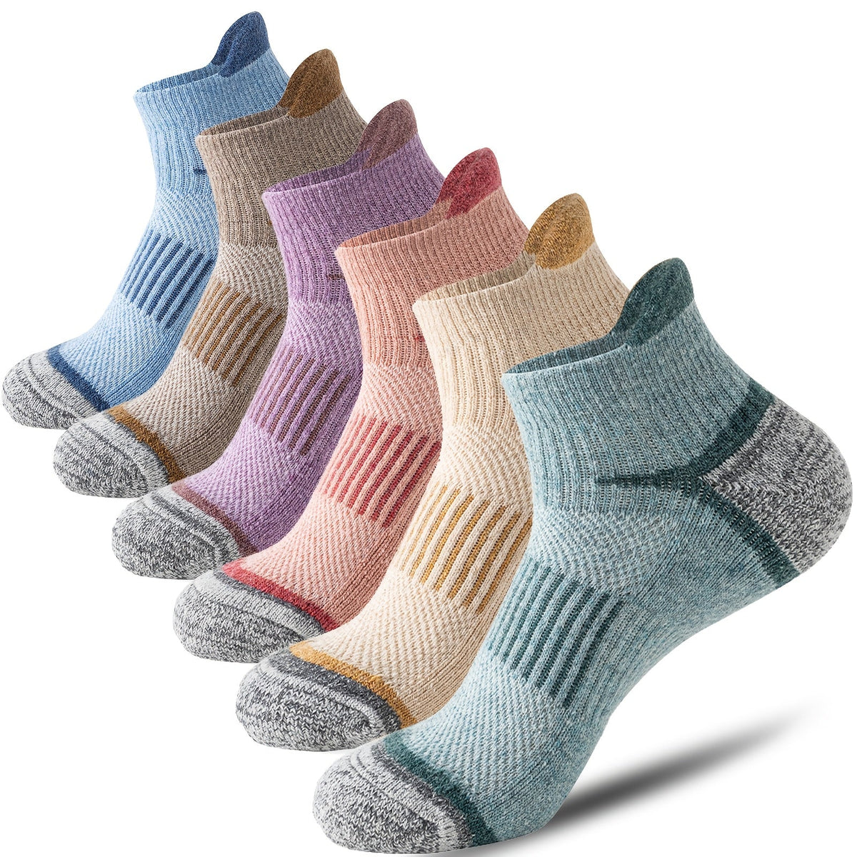 6 Pairs Merino Wool Hiking Socks for Men & Women, Cushioned Ankle Running Work Socks with Compression Support, Sweat-Absorbing Breathable Low Cut Invisible Design – Great Gift Idea