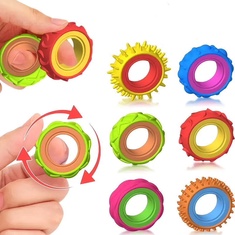 Sensory Finger Spinner Rings for Kids 4/6/8pcs Fidget Texture Rings Autism Calming Toy Anxiety Relief Classroom Prize Stocking Stuffer Gift Mixed Colors