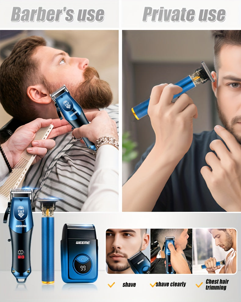 Men's Electric Hair Clipper Grooming Set USB Rechargeable Cordless Nose Hair Trimmer Shaver Kit 2/4/5-Piece Professional Lithium Battery Father's Day Birthday Gift for Men Home Barber