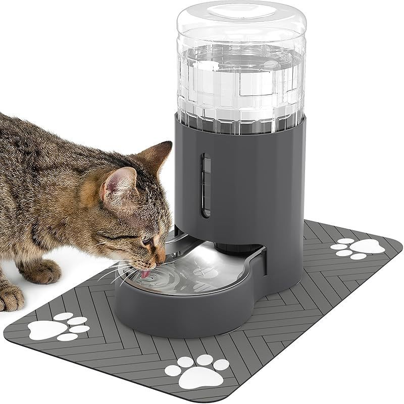 4L Gravity Cat Water Dispenser with Stainless Steel Bowl and Placemat - Automatic Large Capacity Pet Water Fountain for Cats Small Medium Dogs - Easy to Clean BPA-Free Safe Pet Hydration Station