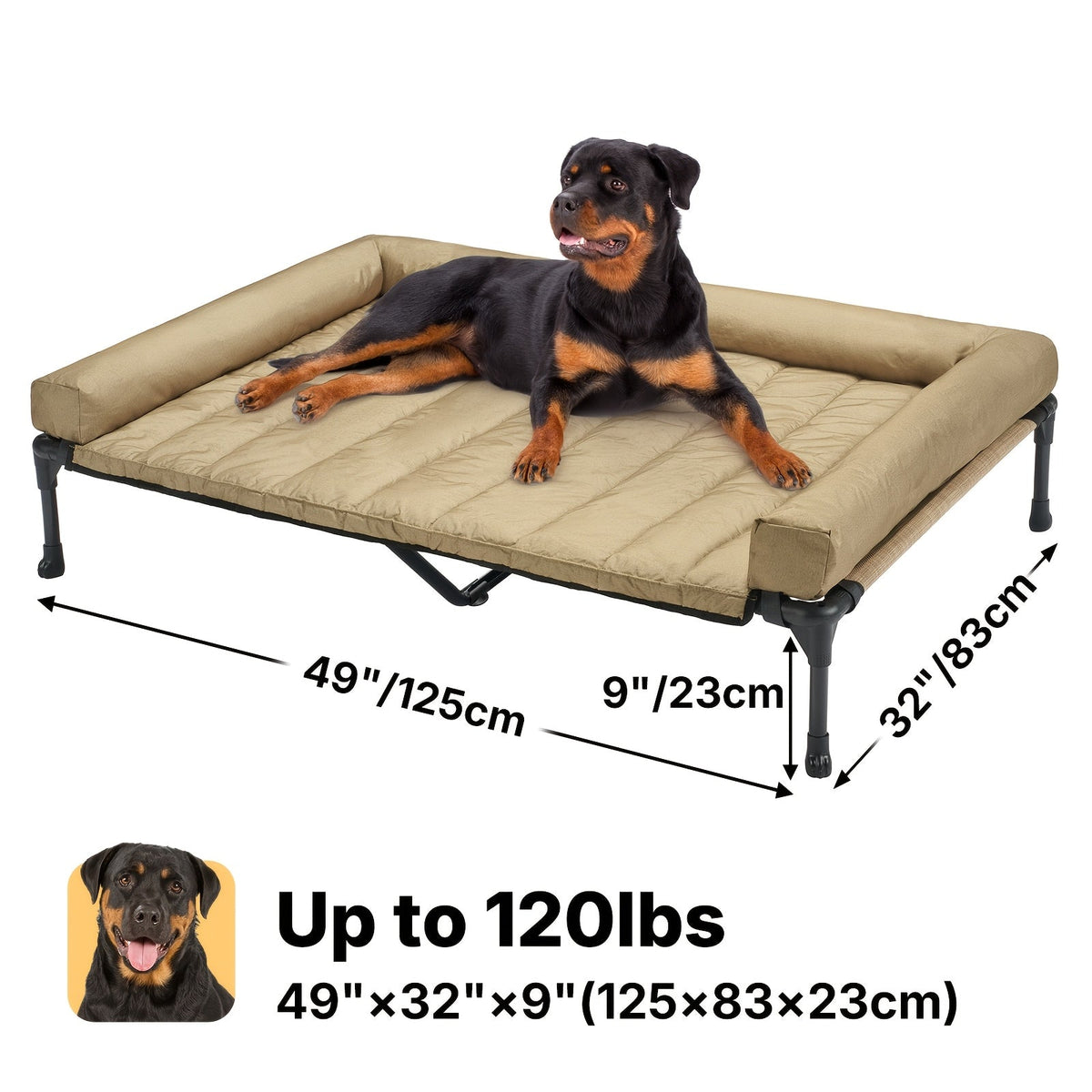 Cooling Elevated Dog Bed with Removable Pillow-Top Mat – Raised Bolster Dog Cot with Breathable Mesh Non-Slip Feet Dog Sofa Bed for Indoor & Outdoor Use