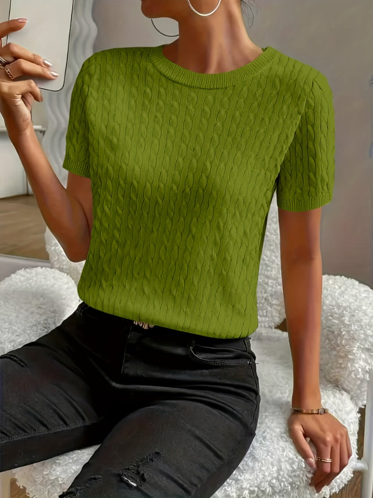Women's Ribbed Knit Short Sleeve Pullover Top | Crew Neck Minimalist Casual Summer T-Shirt Versatile Stretch Comfort