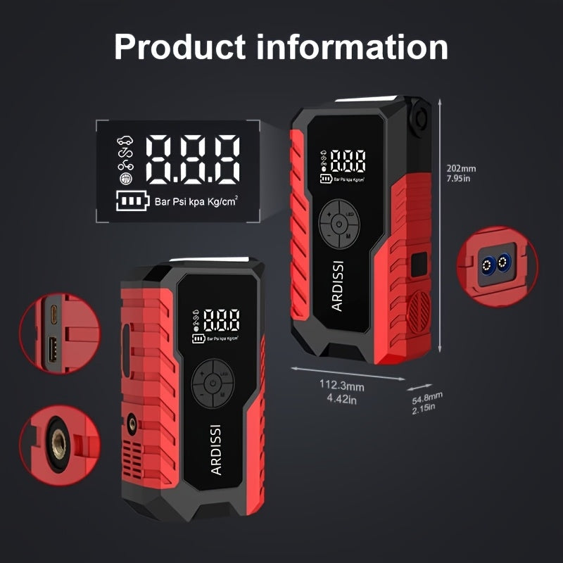 5000A Peak Portable Car Jump Starter with 150 PSI Air Inflator Pump – 10000mAh All-in-One Emergency Battery Booster, Type-C, LED Light for 12V Gas & Diesel Cars, Trucks, SUVs & Motorcycles