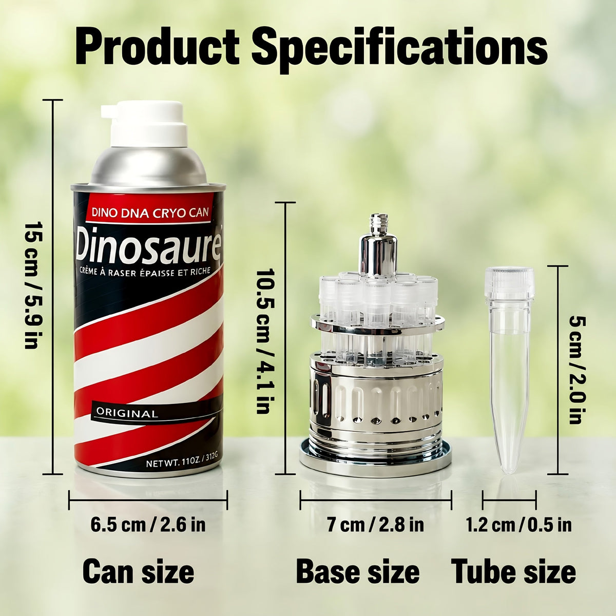 Dinosaur DNA Cryo Canister with Pop-Up Metal Rack & 10 Test Tubes - Movie Prop Collectible Display Piece for Dinosaur Fans, DIY Science Freezer Jar, Christmas Halloween Birthday Gift for Kids & Adults