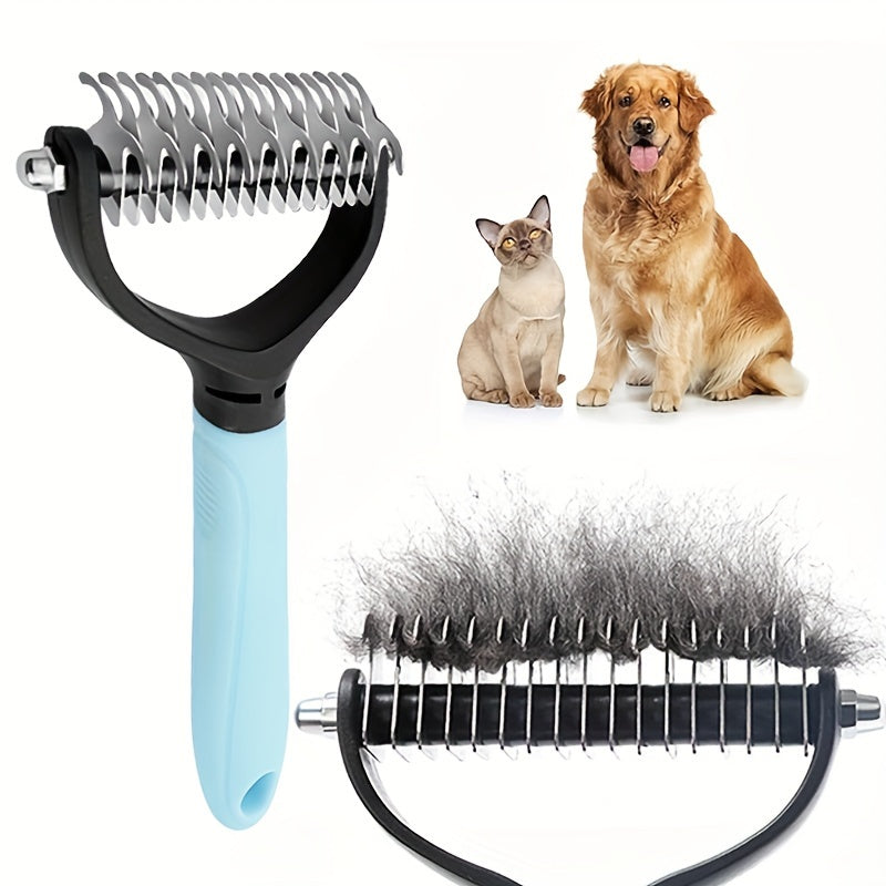 2-Pack Stainless Steel Pet Dematting Comb – Double-Sided Pin Grooming Tool for Cats & Dogs, High-Efficiency Detangler Brush Removes Knots, Tangles & Loose Hair