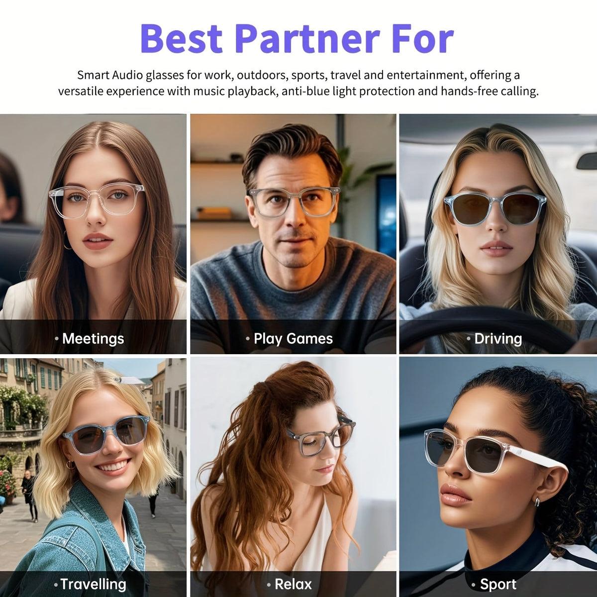 Smart Audio Glasses Bluetooth 6.0 – Auto-Dimming Photochromic Lenses, Anti Blue Light, Music & Phone Calls, Turns Into Sunglasses in Seconds, Multiple Frame Colors