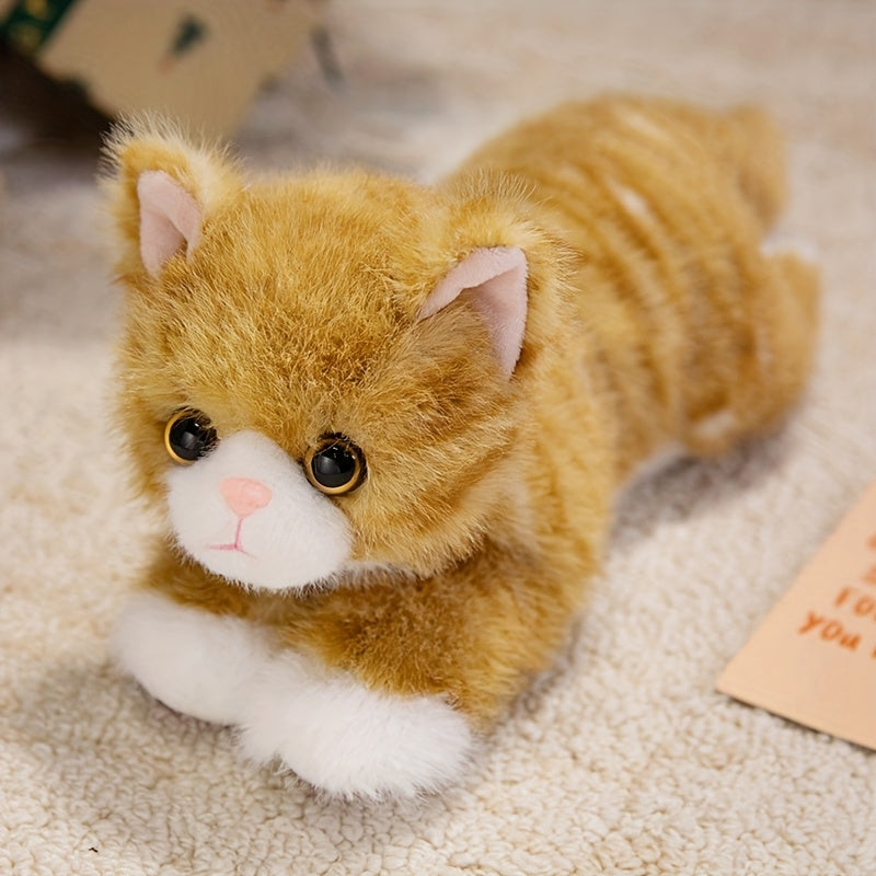 Realistic Cat Plush Toy Stuffed Animal - Cute Kitten Plushies for Kids, Soft Lifelike Cat Plush Doll in 6 Colors (Brown, Grey, Orange, Black, Black & White, White), Gift for Boys and Girls All Ages