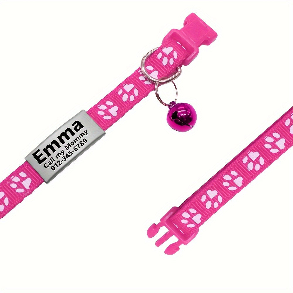 Personalized Adjustable Dog & Cat Collar with Paw Print Design - Colorful Customized Pet ID Tag Collar Stylish Safe Breakaway for Small Medium Large Pets Christmas Gift