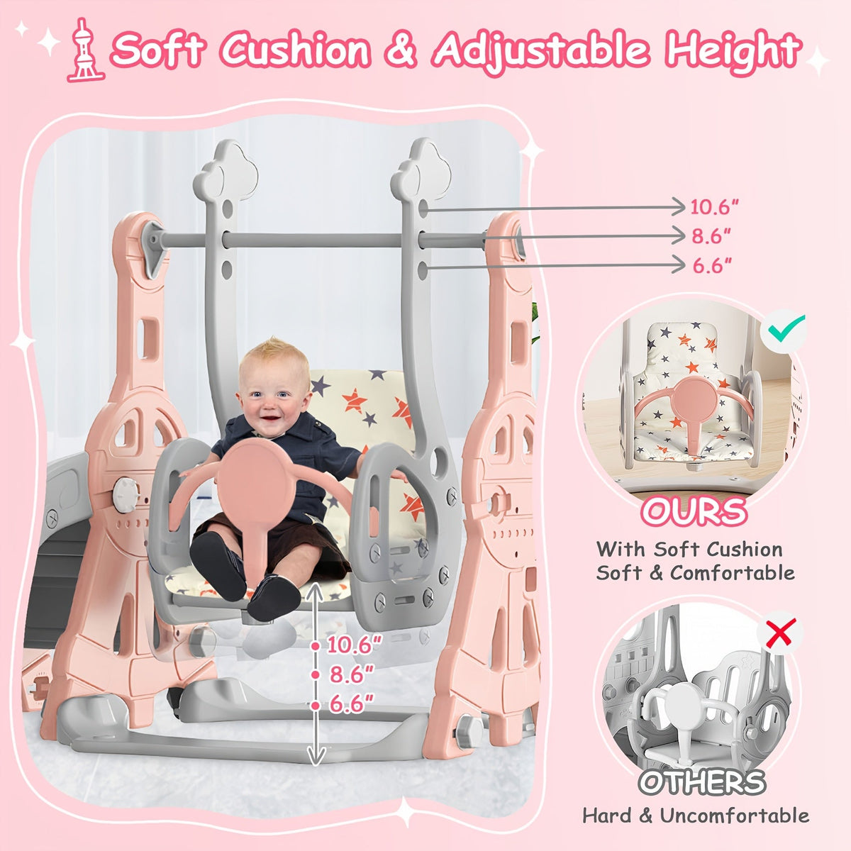 Toddler Slide and Swing Set 4-in-1 Heavy-Duty Indoor Outdoor Kids Playset with Extended Slide Adjustable Padded Swing Basketball Hoop & Enclosed Steps – Ages 1-3