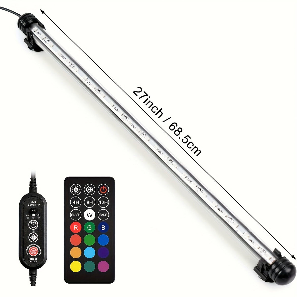 Submersible LED Aquarium Light Multicolor Underwater Fish Tank Light 7.5" to 35" - Multiple Sizes 9 to 66 LEDs for Freshwater Saltwater Aquarium Decoration