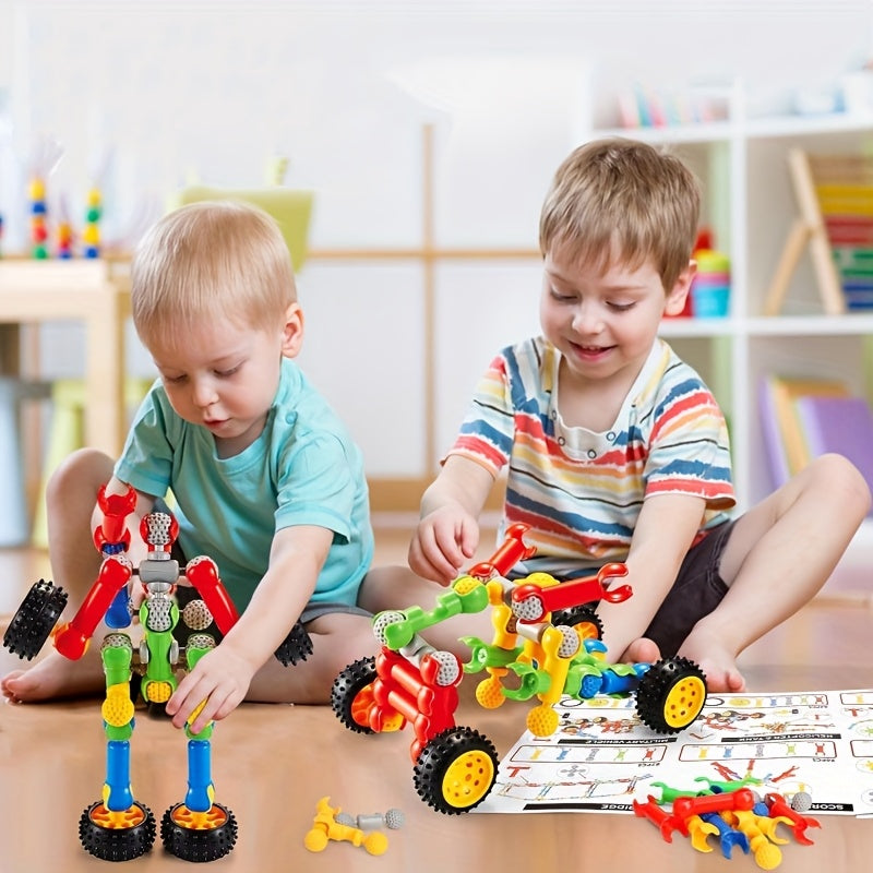 132 Piece STEM Building Blocks Toy Set for Kids 3+ Educational Construction Blocks Engineering Creative Building Kit Activities for Boys Girls Birthday Christmas Gift Random Colors