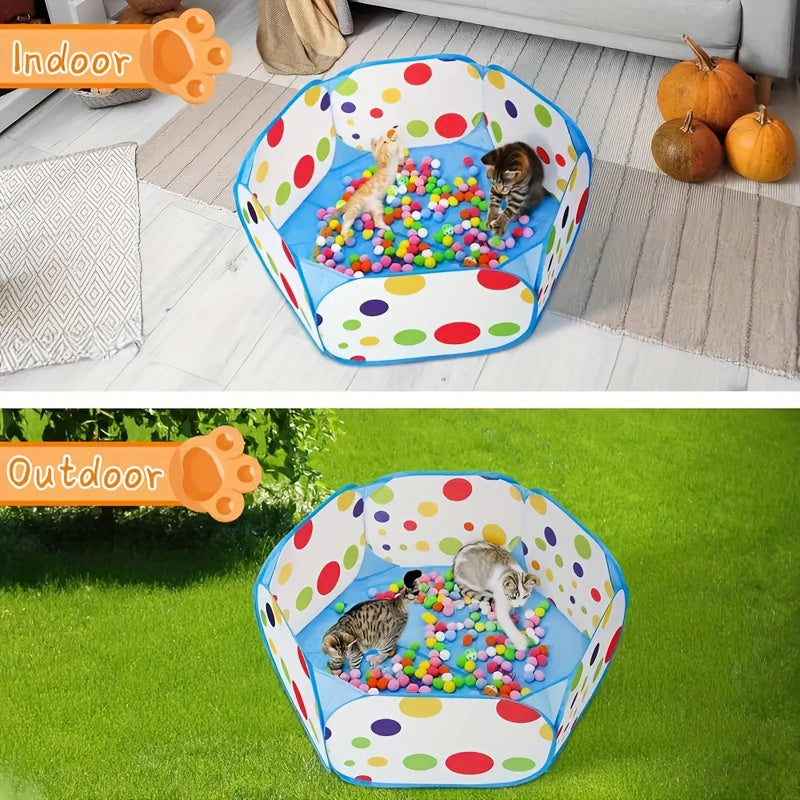 Interactive Cat Toy Set with 110 Balls - 100 Toy Balls & 10 Bell Balls with Cat Fence, Indoor Cat Entertainment & Exercise Kit, Random Color Ball Assortment (Fence Set)