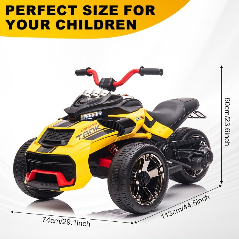 12V Kids Electric Ride On ATV 3-Wheeler for Ages 3+ – Dual 550W Motors, 40-60 Min Playtime, EVA Tires, Shock Absorber, LED Lights & Wireless Music – Battery Powered Ride On Car Gift for Boys & Girls – Black, Blue, Red, Yellow, Pink