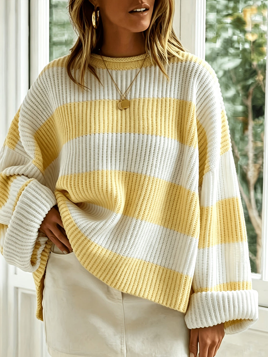 Women's Loose V-Neck Off-Shoulder Pullover Sweater Casual Lazy Style Knit Top Green Black Grey Navy Purple Linen S M L XL XXL