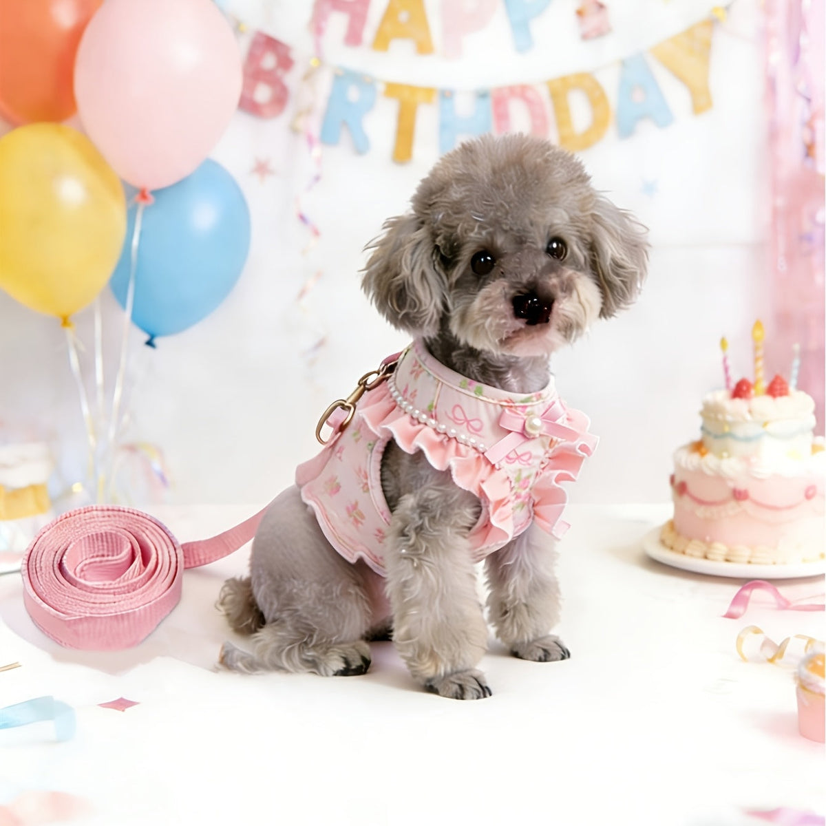 Dog Harness and Leash Set Vest Style – Soft Breathable Snap Closure Pet Harness with Cute Bow Cartoon Design, Double Protection for Small & Medium Dogs, Comfortable No-Pull Walking Harness S/M/L
