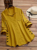 Women's Long Sleeve Striped Button-Up Shirt Lapel Collar Faux Pocket Casual Loose Blouse Top Yellow Olive Green Spring Fall S M L XL XXL