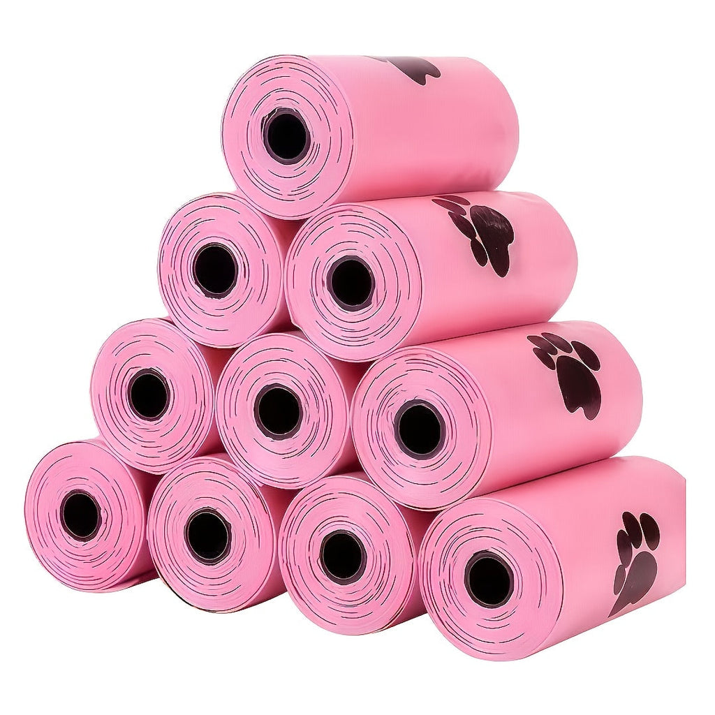 Dog Poop Bags with Paw Print Design – 15 Rolls/225 Count Thickened Leak-Proof Disposable Pet Waste Bags for Dogs & Cats, Easy Tear-Off Rolls, Portable for Walks & Outdoor Cleanup, Pink Cat Paw