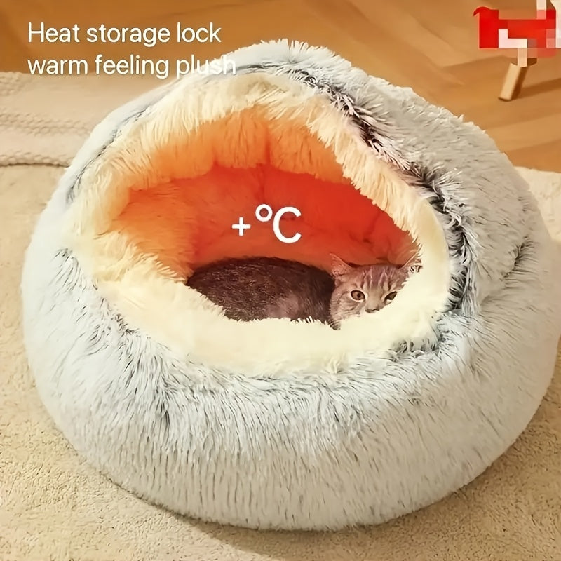 Shell Shaped Pet Bed Semi-Enclosed Warming Nest – Upgraded Thickened Version 2.0 with Soft PP Sponge & Oxford Fabric, Cozy Winter Dog House for Cats & Puppies, Small Medium Large Indoor Pet Cave Bed
