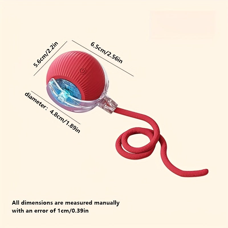 LED Rolling Cat Toy Ball with Tail Rope - Smart Self-Rolling Electric Interactive Ball for Cats & Puppies, Automatic Teasing Jumping Ball for Cat Exercise, Boredom Relief & Indoor Play