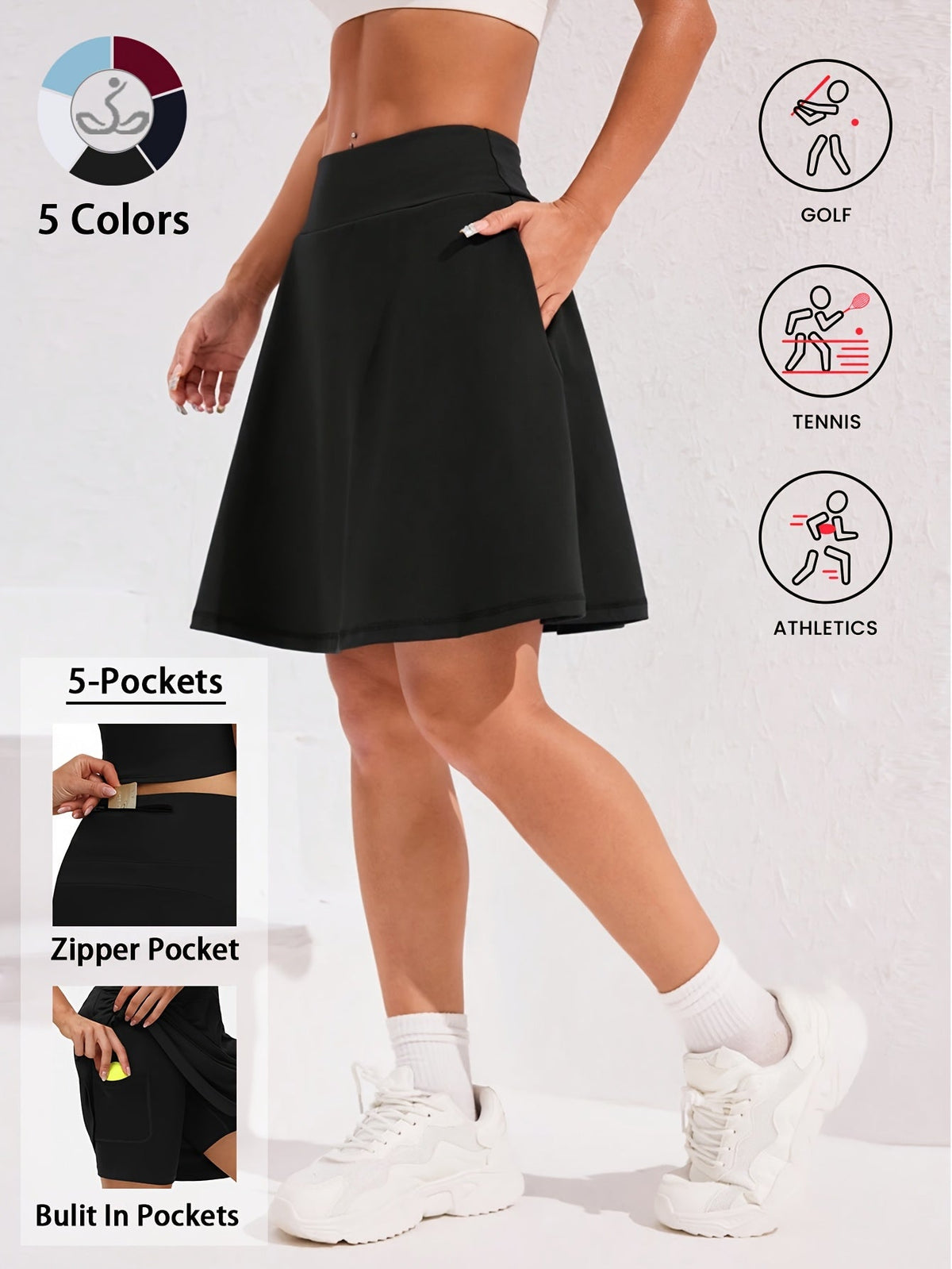 Women's 20-Inch Knee Length Skorts with 5 Pockets – High Waist Athletic Skirt with Built-In Shorts for Tennis, Golf & Pickleball, Long Activewear Skort, Sizes S-XXL, Multiple Colors