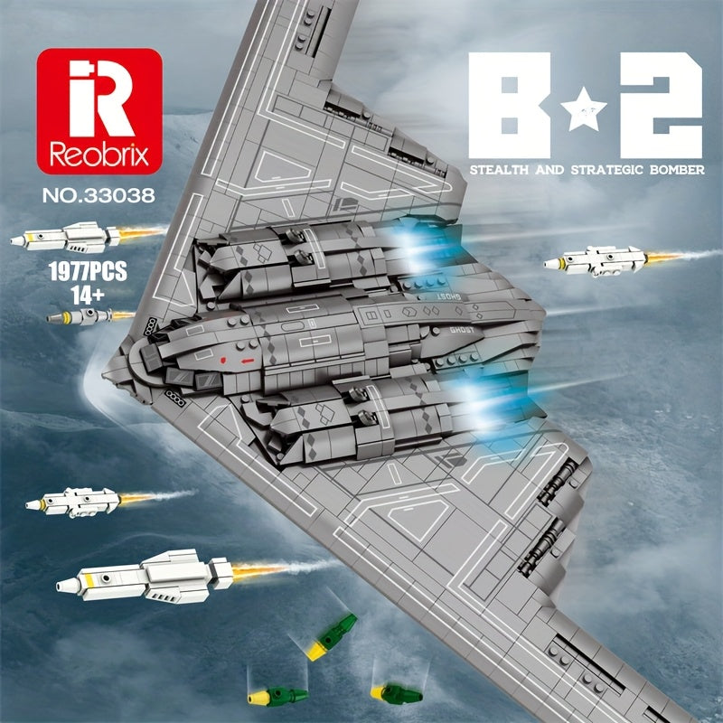 1977pcs B-2 Spirit Stealth Bomber Building Block Set - Military Aircraft Model Bricks Kit, Creative Home Decor Display Piece | STEM Gift for Adults Teens Boys Birthday Holiday