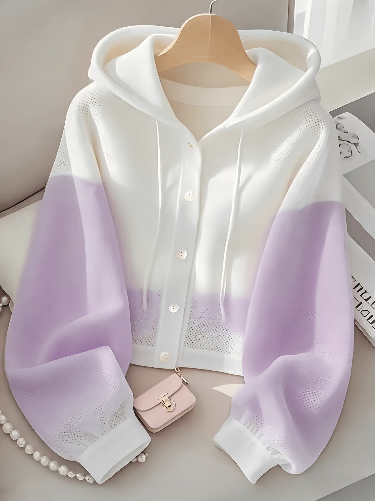 Women's Color Block Hoodie Cardigan Casual Loose Cropped – Lightweight Spring Summer Sporty Zip-Up Sweatshirt Jacket, Pastel Aesthetic Top for Daily Wear Office Parties S M L XL XXL