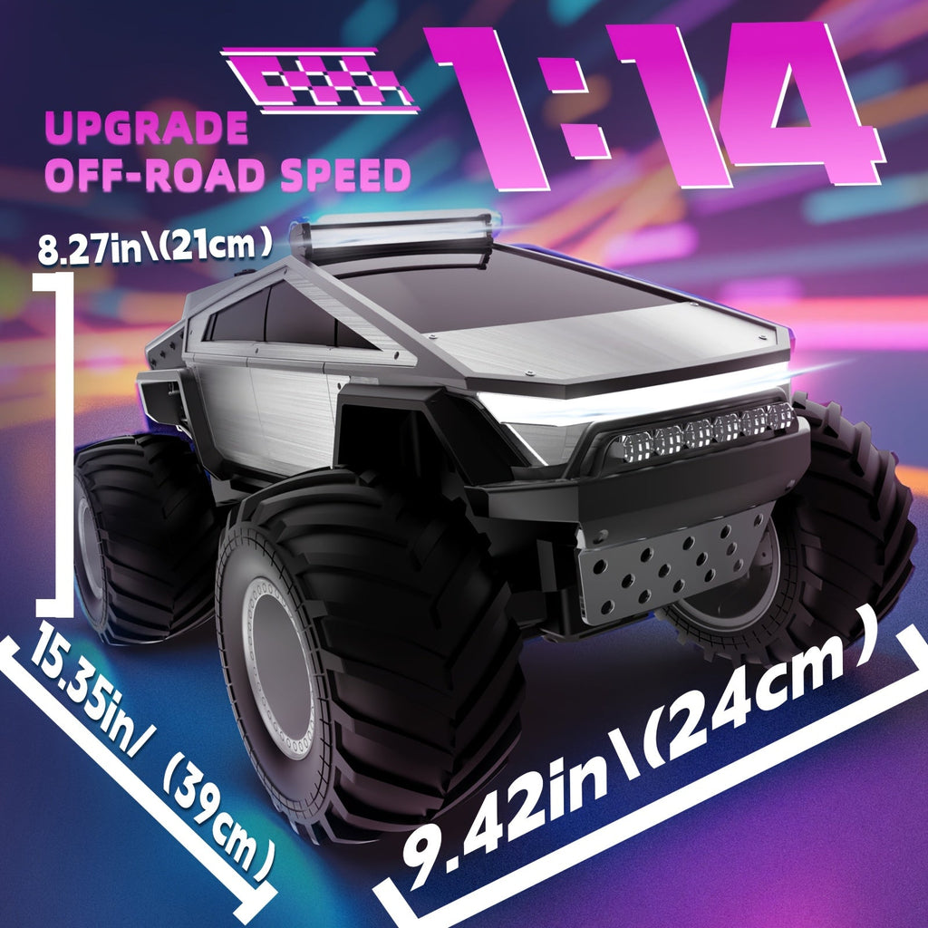 RC Monster Truck 1:14 1:18 Scale 2.4GHz 4WD Off-Road Remote Control Car with LED Lights Smoke Spray Effect Realistic Sound Metal Body Big Wheels for Kids Adults